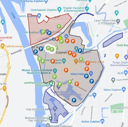 Kaart met locaties betaald parkeren en parkeerzones