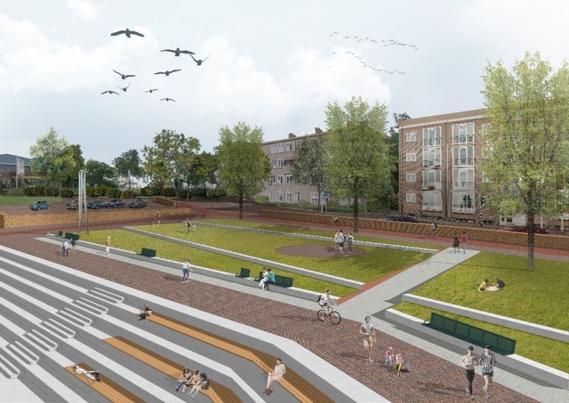 impressie van de trappen langs de IJssel
